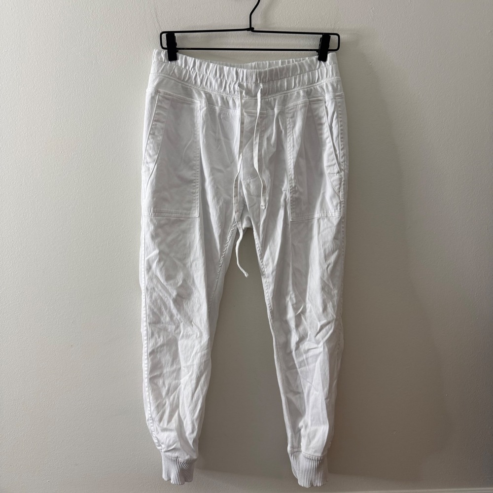 James Perse Los Angeles White Cotton Blend Drawstring Jogger Pants Size 2